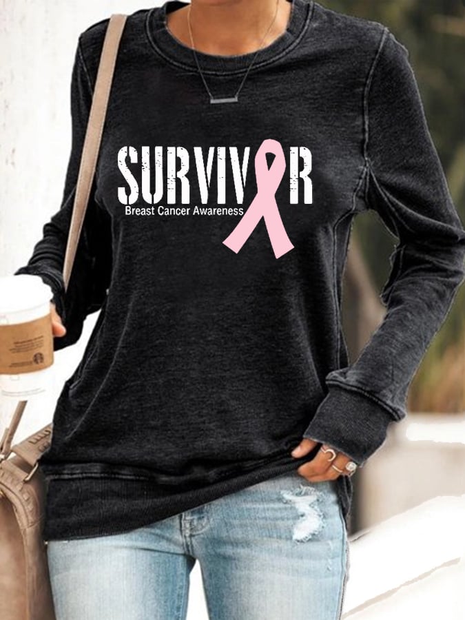 Women's Breast Cancer SURVIVOR ribbon print sweatshirt