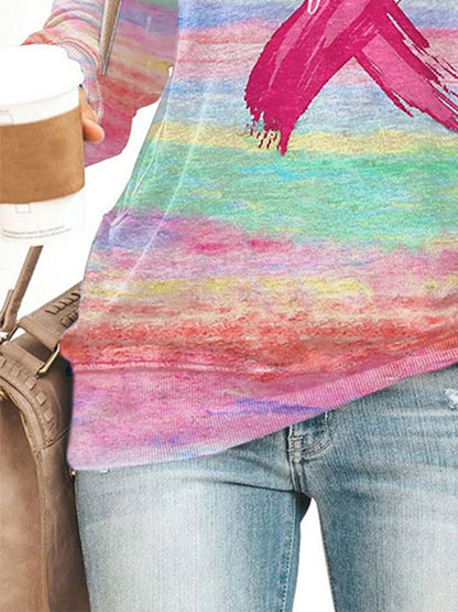 Women's Breast Cancer Print Long Sleeve Casual T-Shirt