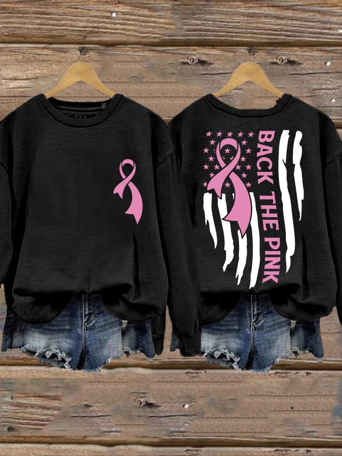 Women's Back The Pink American Falg Breast Cancer Awareness Warrior Sweatshirt