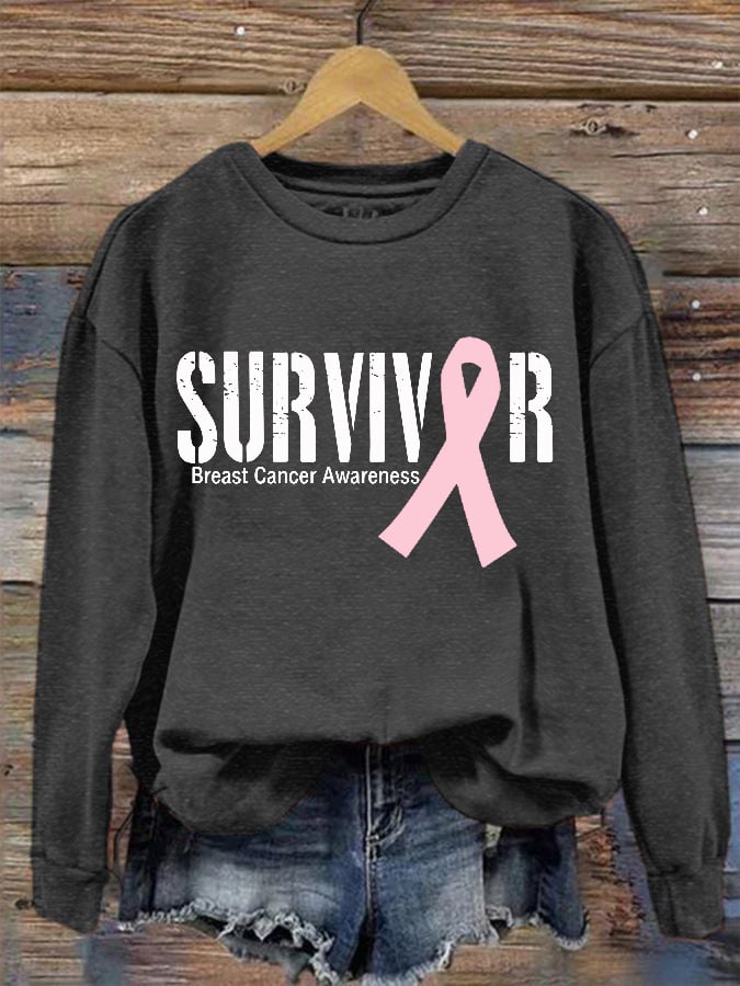 Women's Breast Cancer SURVIVOR ribbon print sweatshirt