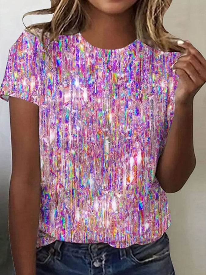 Women's Striped Breast Cancer Awareness Print Casual T-Shirt