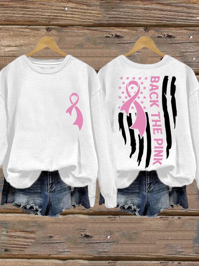 Women's Back The Pink American Falg Breast Cancer Awareness Warrior Sweatshirt
