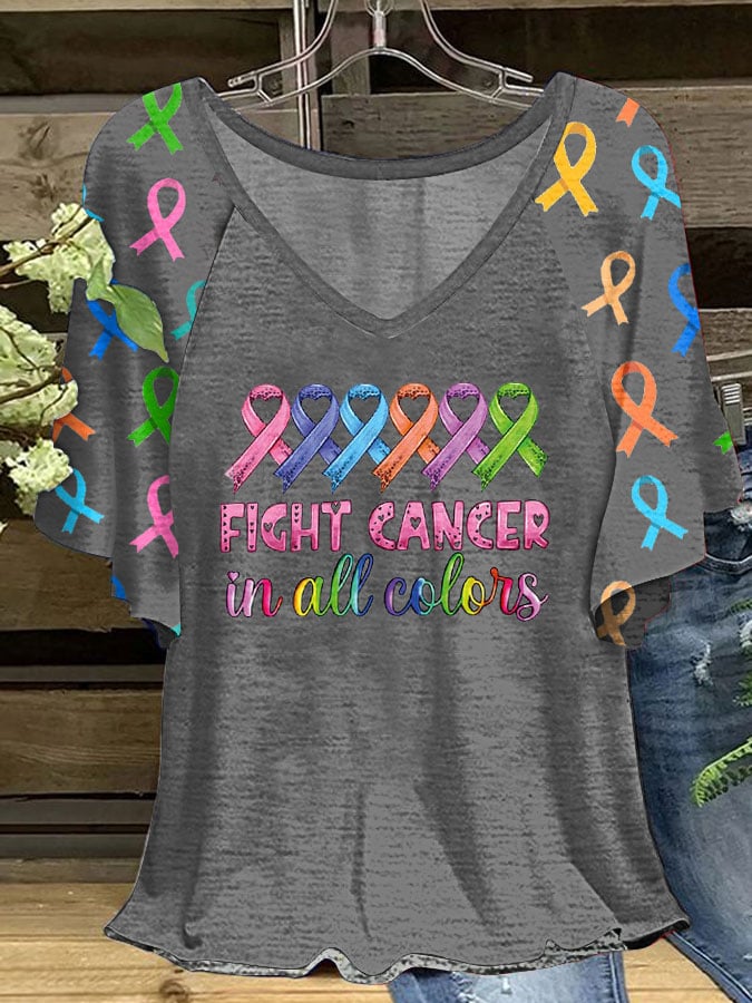 Women's Cancer Awareness Ruffle Sleeve T-Shirt