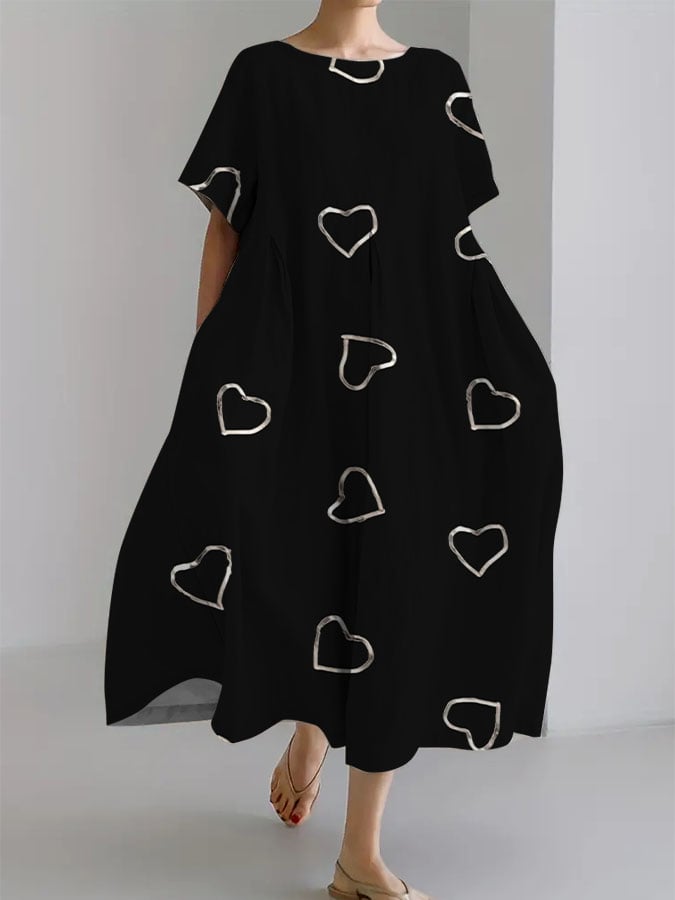 Women's Breast Cancer Awareness Heart Print Casual Short Sleeve Dress
