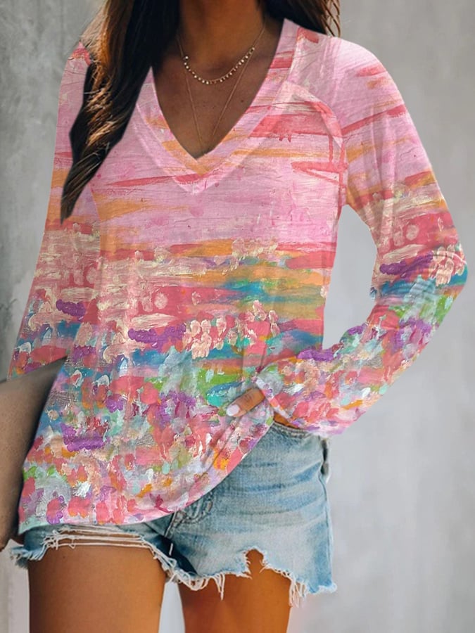 Women's Breast Cancer Print Long Sleeve Casual T-Shirt