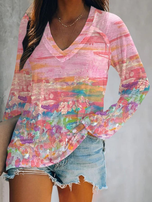 Women's Breast Cancer Print Long Sleeve Casual T-Shirt