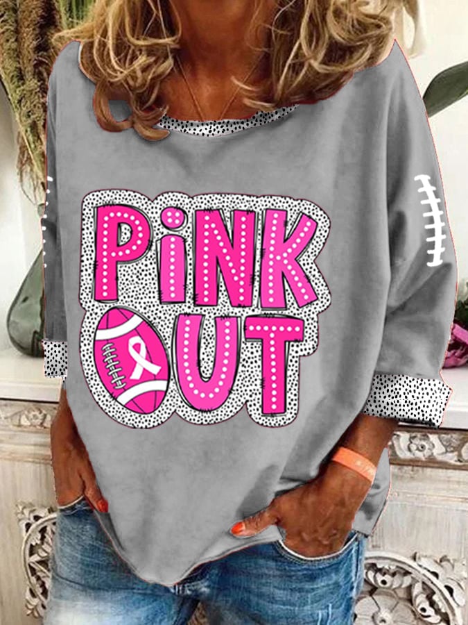 Women's Pink Out Football Breast Cancer Print Top