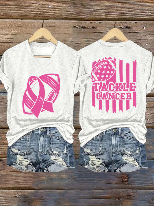 Women's Tackle Breast Cancer Football Print T-Shirt