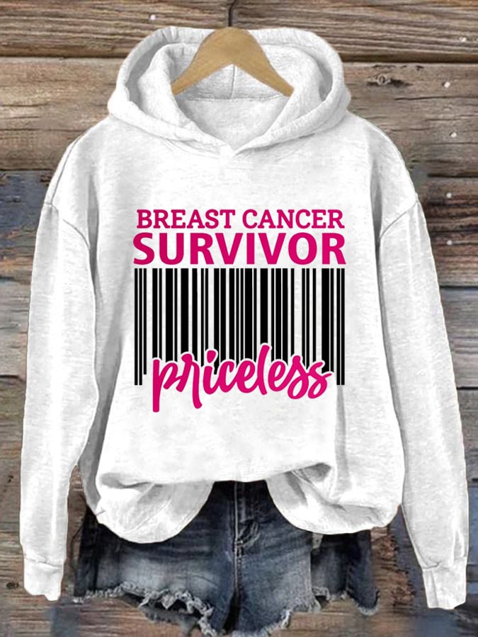 Women's Breast Cancer Survivor Priceless Printed Casual Hoodie