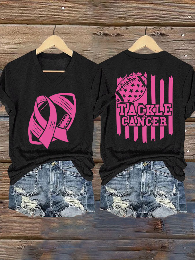 Women's Tackle Breast Cancer Football Print T-Shirt