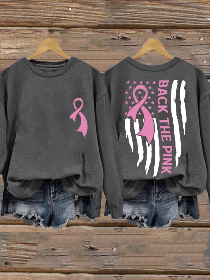 Women's Back The Pink American Falg Breast Cancer Awareness Warrior Sweatshirt