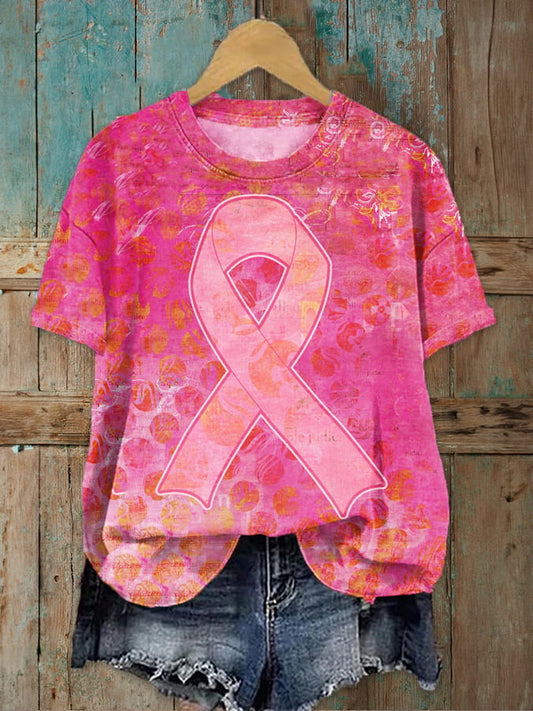 Women's Breast Cancer Pink Ribbon Print T-Shirt
