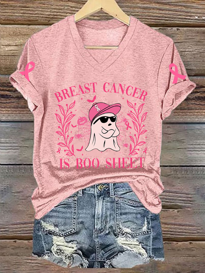 Women's Breast Cancer Is Boo Sheet Print T-Shirt