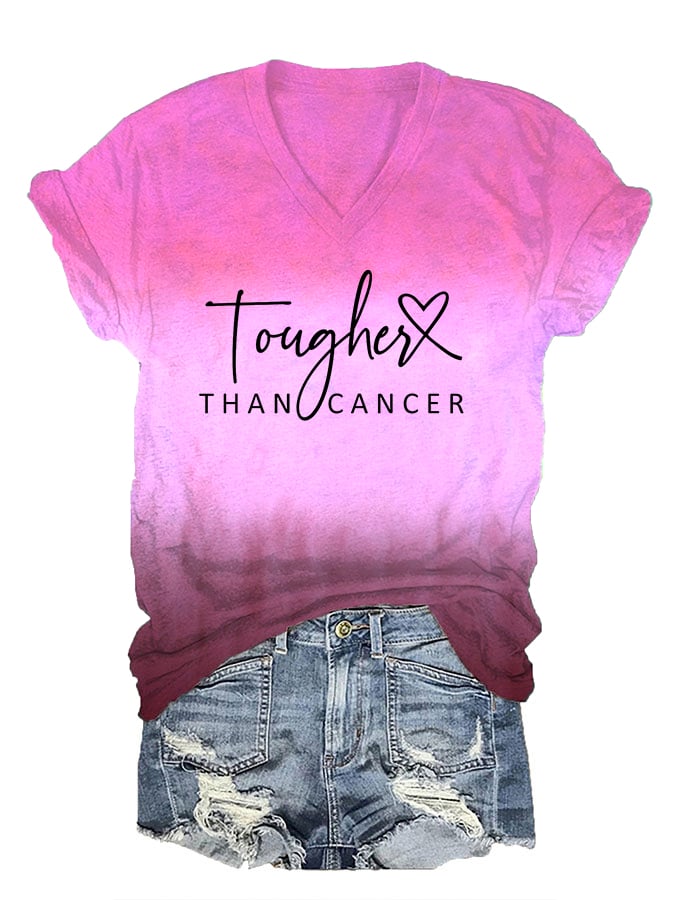 Women's Tougher Than Cancer Print V-Neck T-Shirt