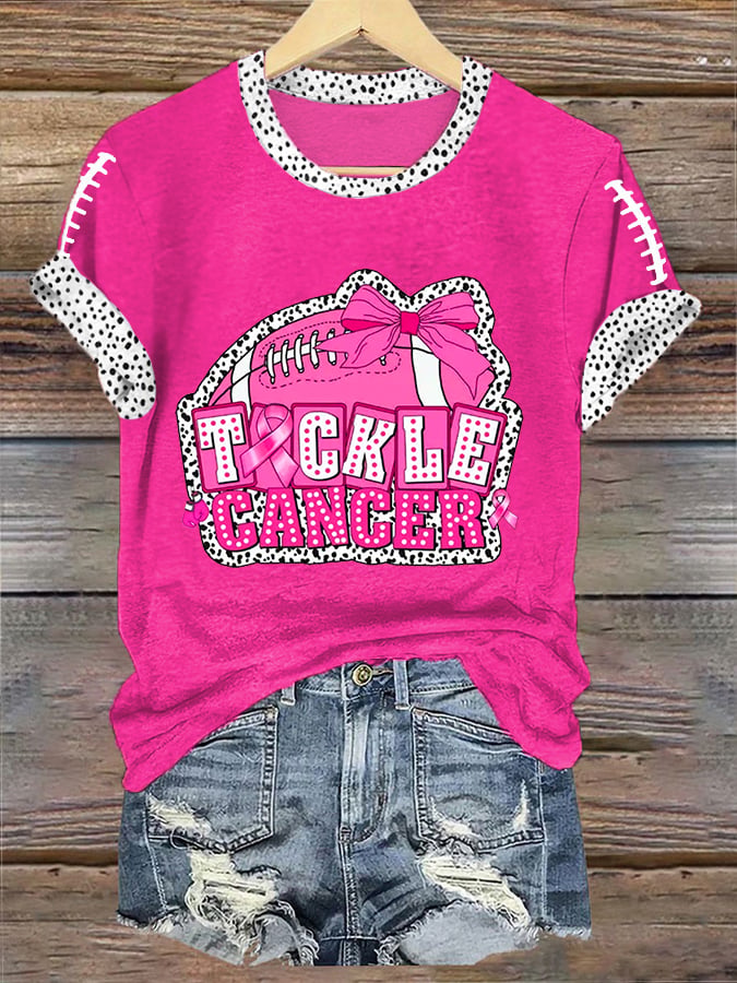 Women's Pink Out Tackle Cancer Football Gameday Breast Cancer Awareness Tee