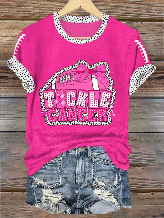 Women's Pink Out Tackle Cancer Football Gameday Breast Cancer Awareness Tee