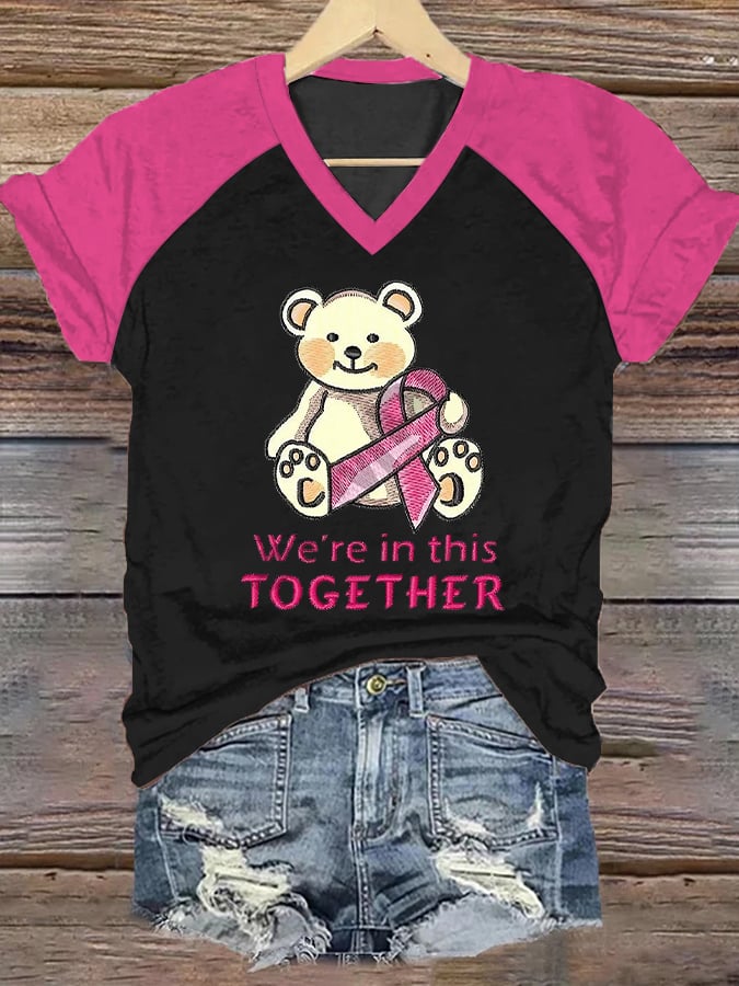 Women's We're In This Together Print Casual V-Neck T-Shirt