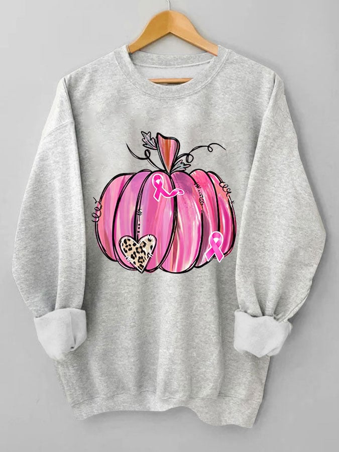 Women's Pink Pumpkin Breast Cancer Awareness Warrior Sweatshirt