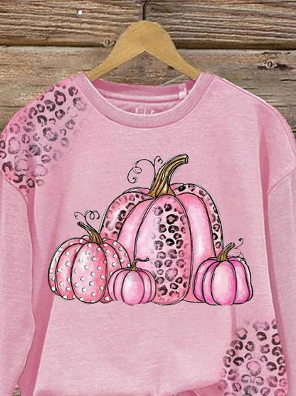October Breast Cancer Awareness Pink Pumpkin Leopard Print Sweatshirt