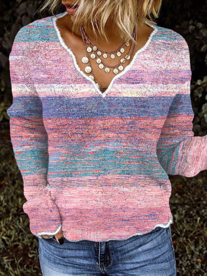 Women's Pink Casual Printed Knit Top
