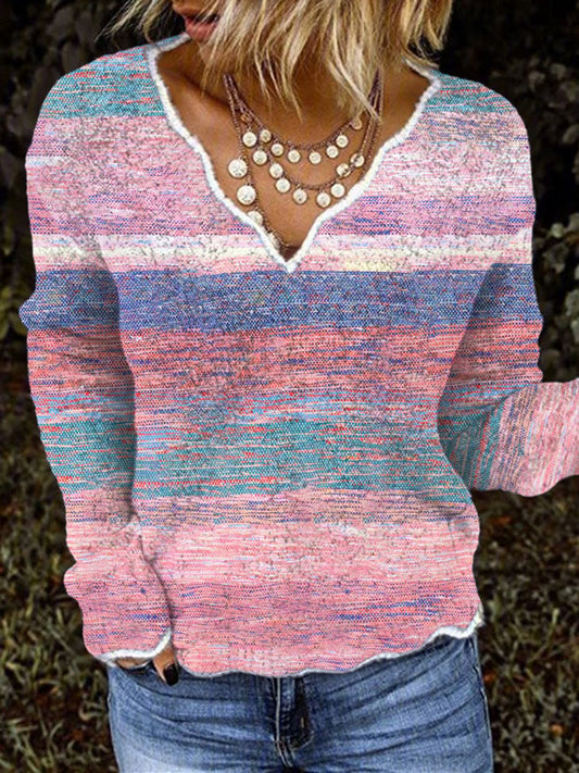 Women's Pink Casual Printed Knit Top