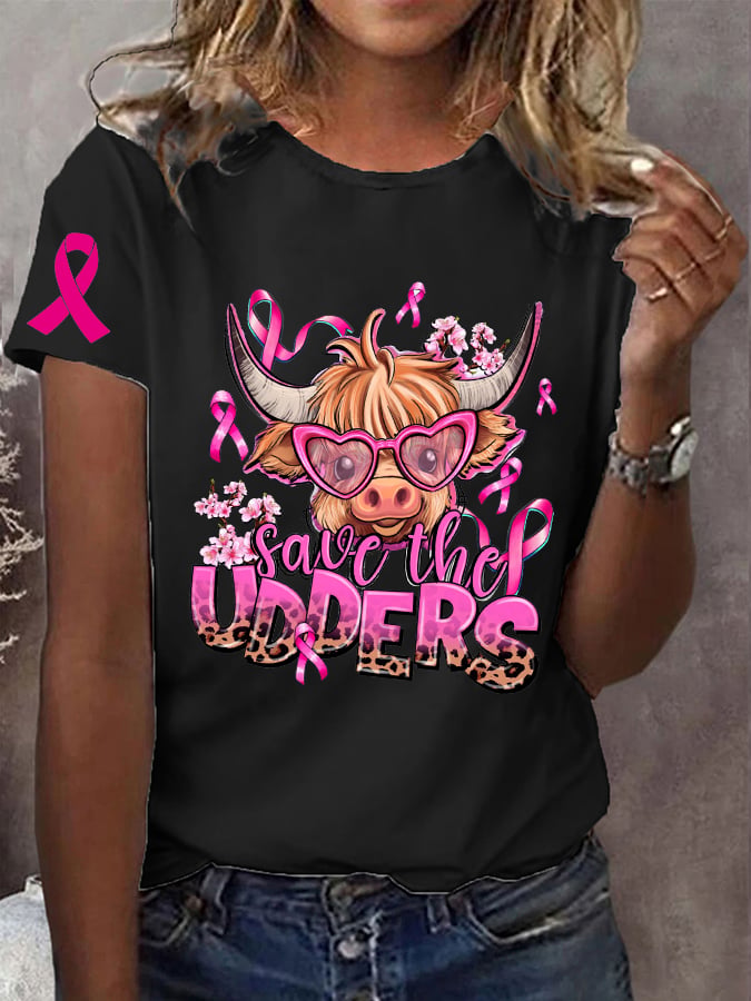 Women's Save The Udders Highland Cattle Print T-Shirt