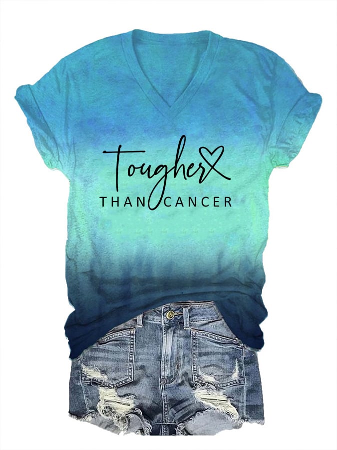 Women's Tougher Than Cancer Print V-Neck T-Shirt