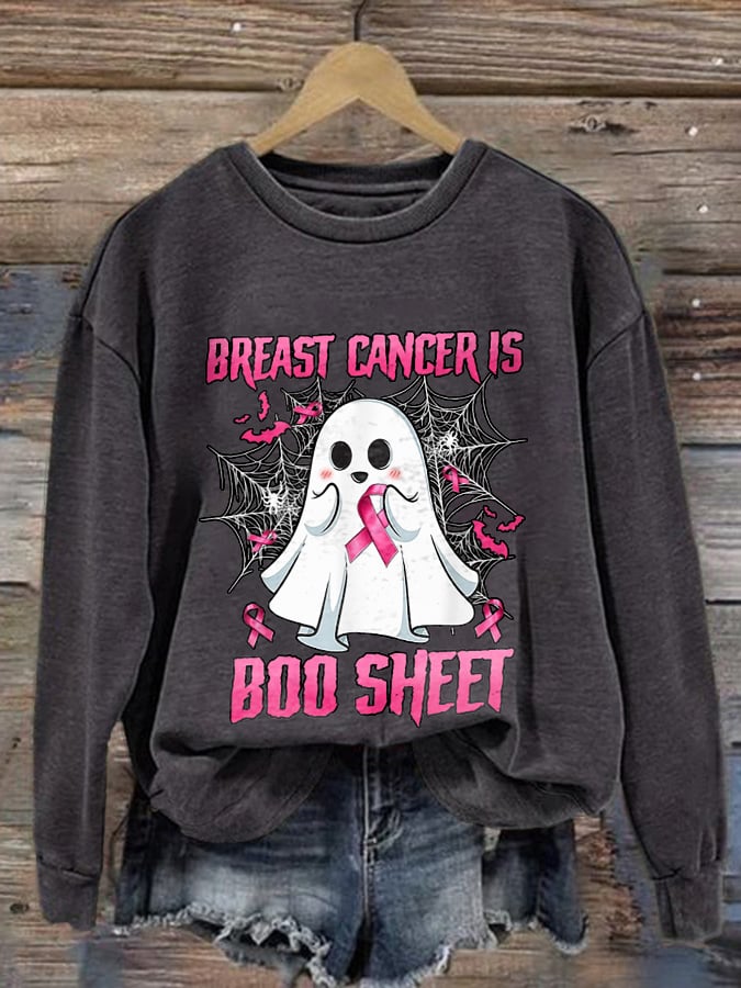 Retro Breast Cancer Is Boo Sheet Ghost Print Sweatshirt