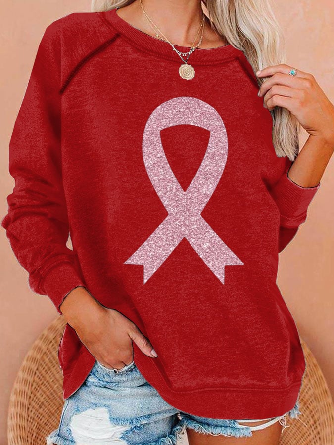 Women's Breast Cancer Awareness Print Casual Sweatshirt