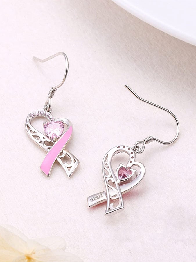 Women's Breast Cancer Awareness Pink Ribbon Glitter Diamond Fashion Casual Earrings