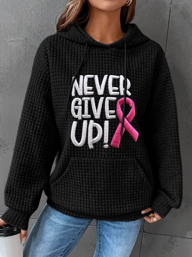 Women's Never Give Up Print Hoodie Long Sleeve Sweatshirt