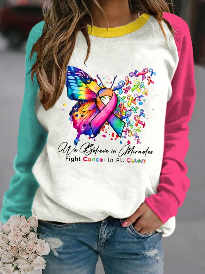 Women's We Believe in Mirades Fight Cancer Print Casual Sweatshirt