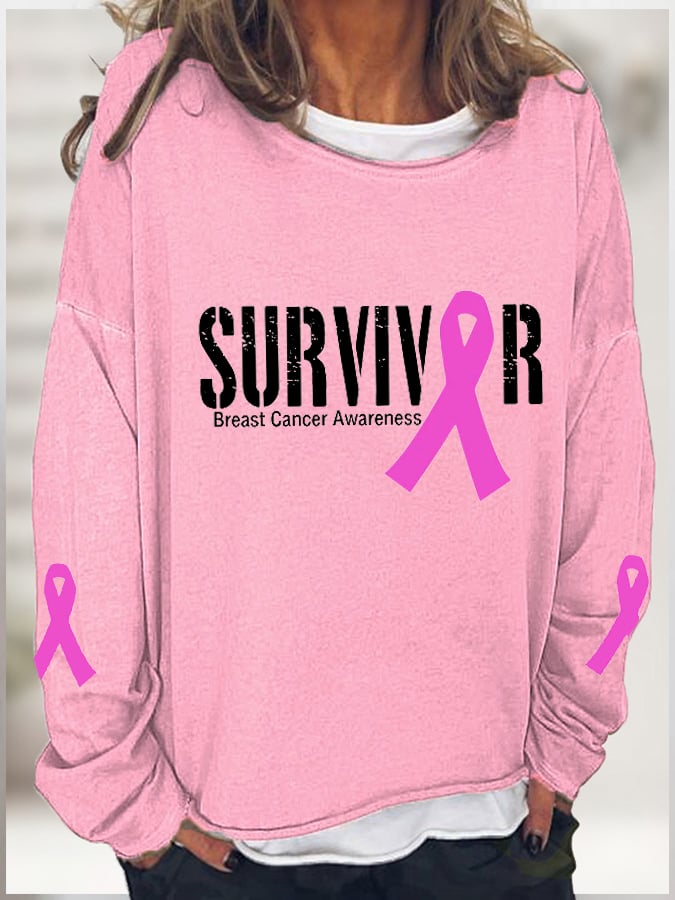 Women's Breast Cancer SURVIVOR ribbon print sweatshirt