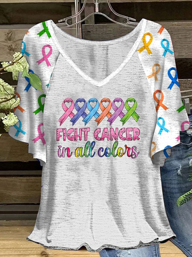 Women's Cancer Awareness Ruffle Sleeve T-Shirt