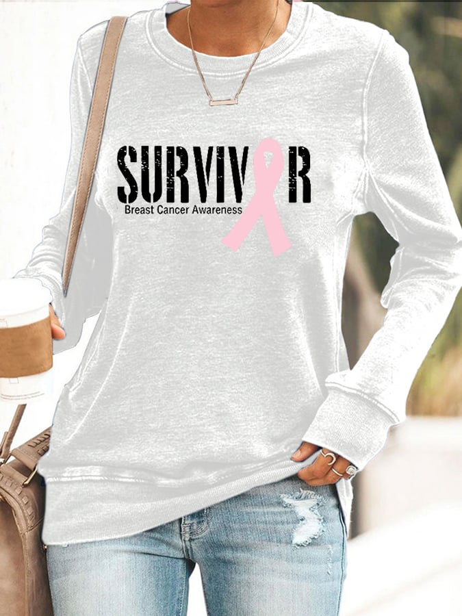 Women's Breast Cancer SURVIVOR ribbon print sweatshirt