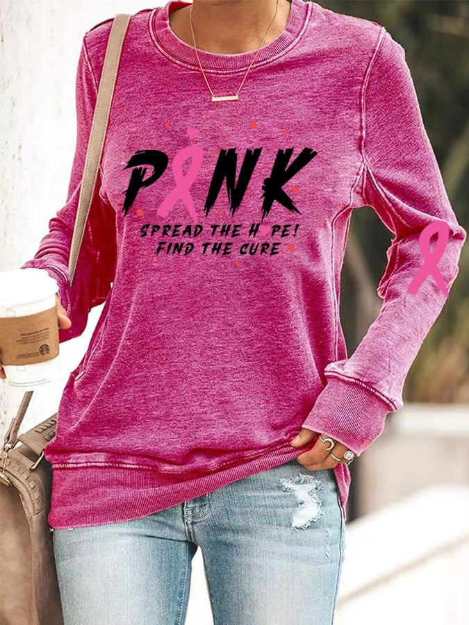 Women's Pink Spread the Hope Find the Cure Print  Sweatshirt