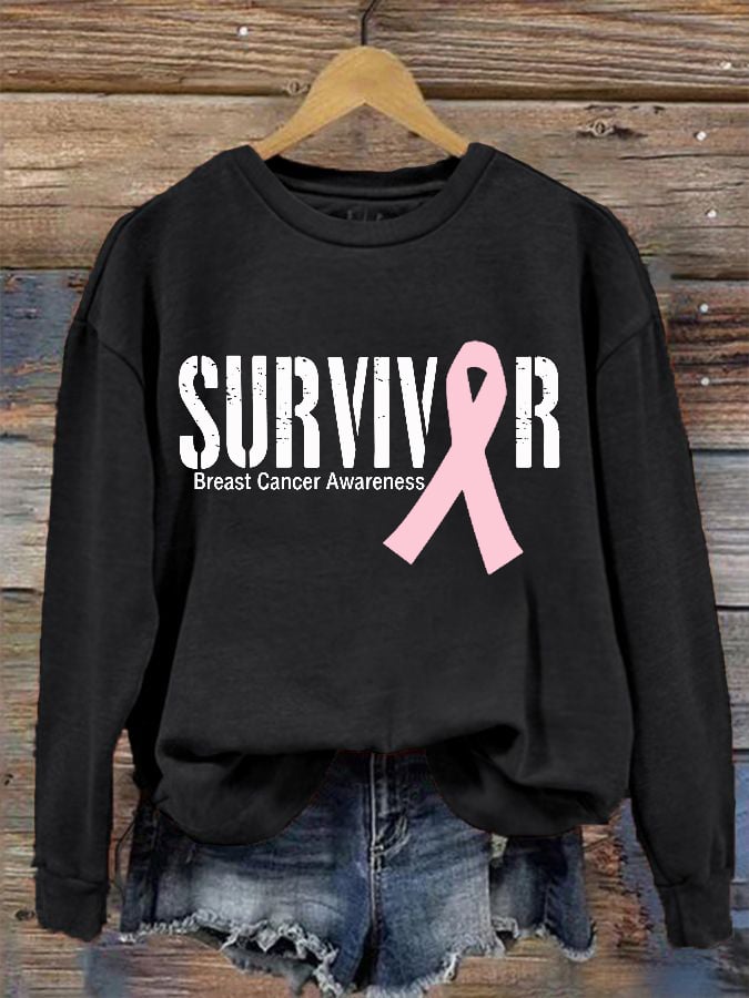 Women's Breast Cancer SURVIVOR ribbon print sweatshirt