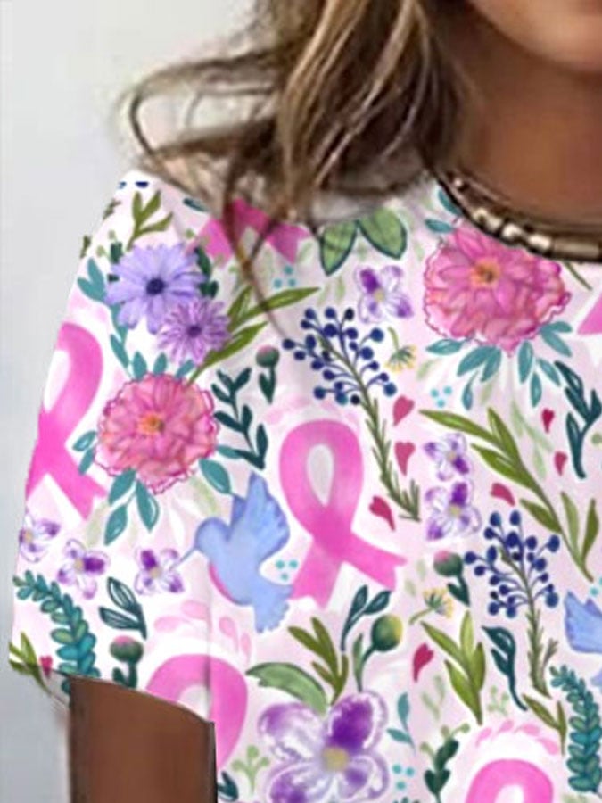 Women's Breast Cancer Awareness Print Casual T-Shirt