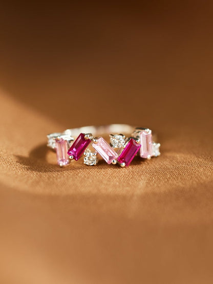 Fashionable Colorful Irregular Design Micropaved Zirconia Open Ring