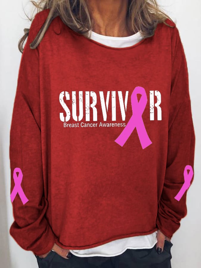 Women's Breast Cancer SURVIVOR ribbon print sweatshirt