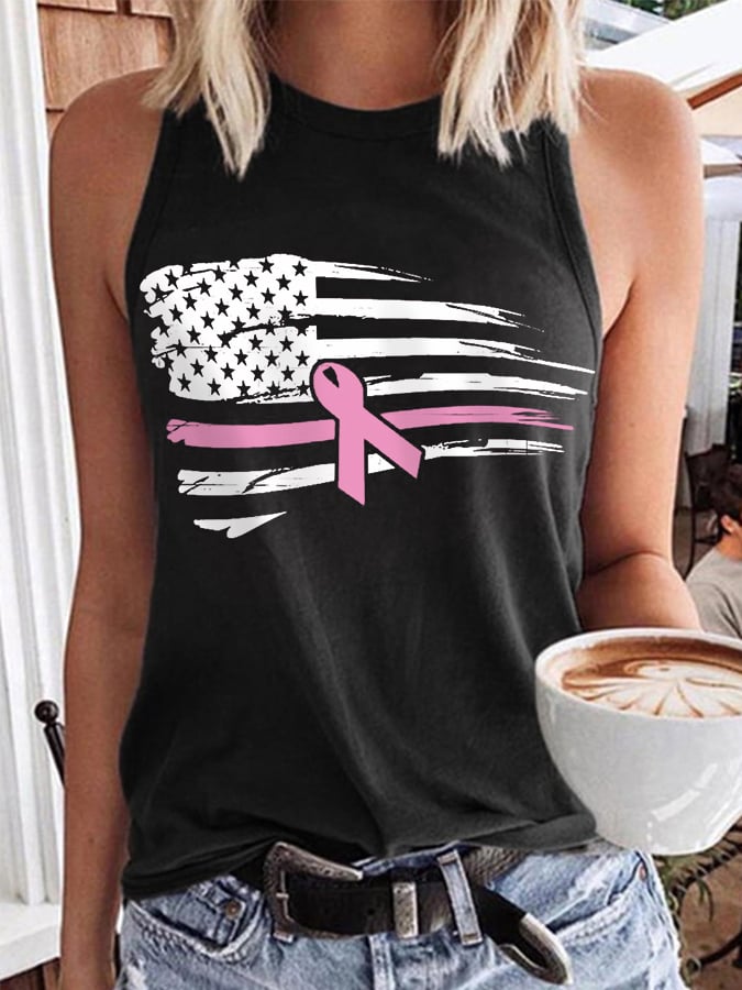 Women's Pink Ribbon American Flag Breast Cancer Awareness Warrior Vest