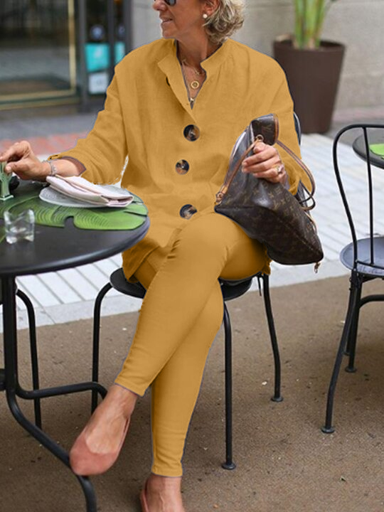 Pure Color Simple Cotton Women's Suits