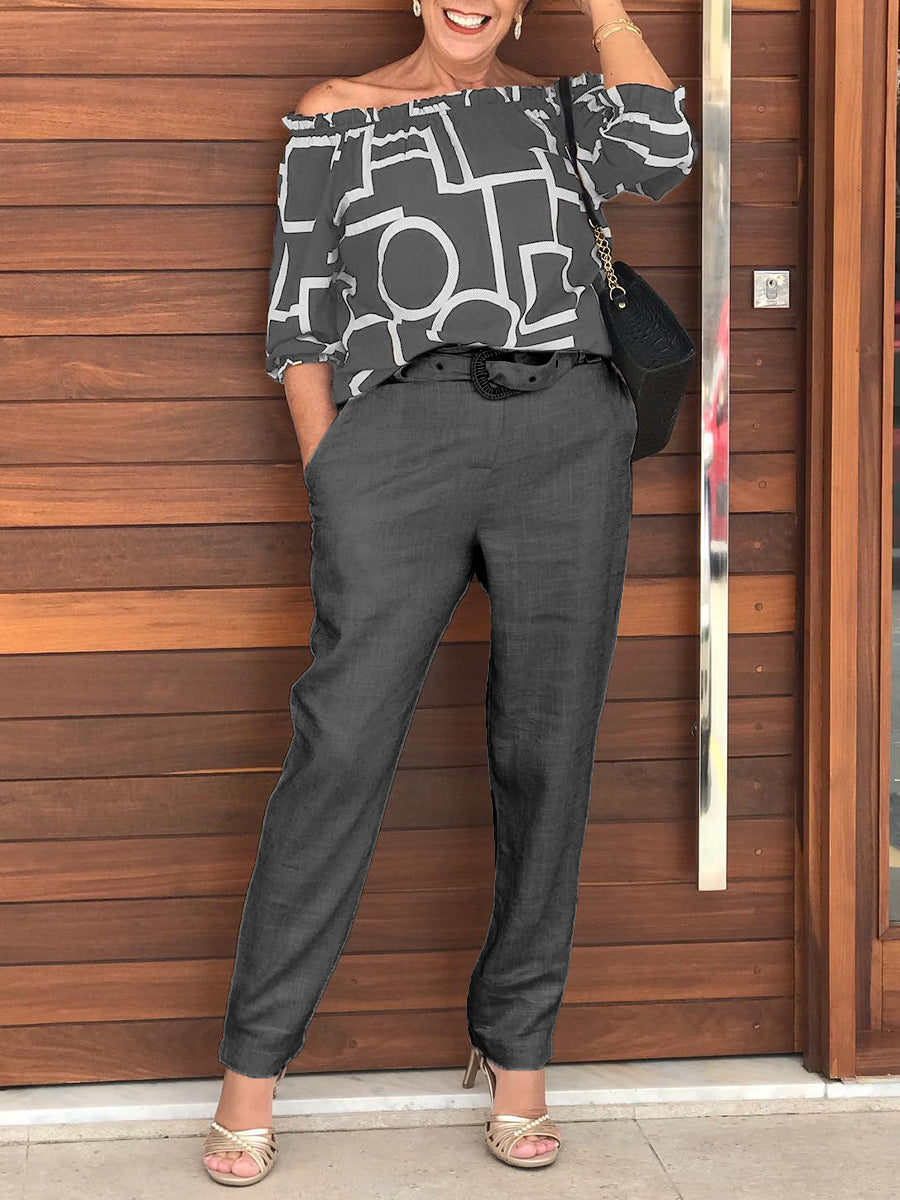 Printed Pocketed One Shoulder Casual Two-piece Suits