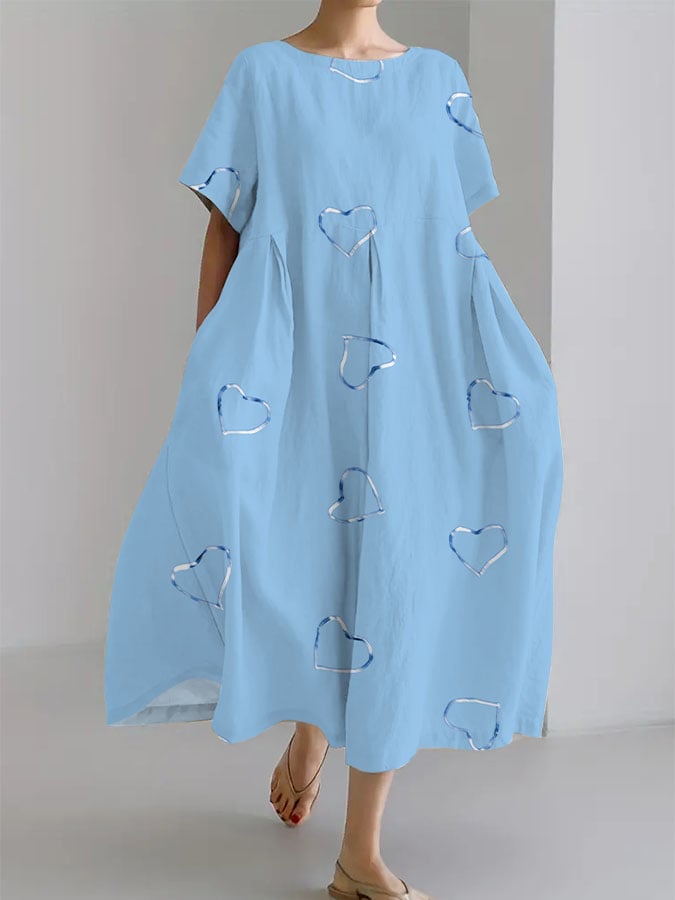 Women's Breast Cancer Awareness Heart Print Casual Short Sleeve Dress