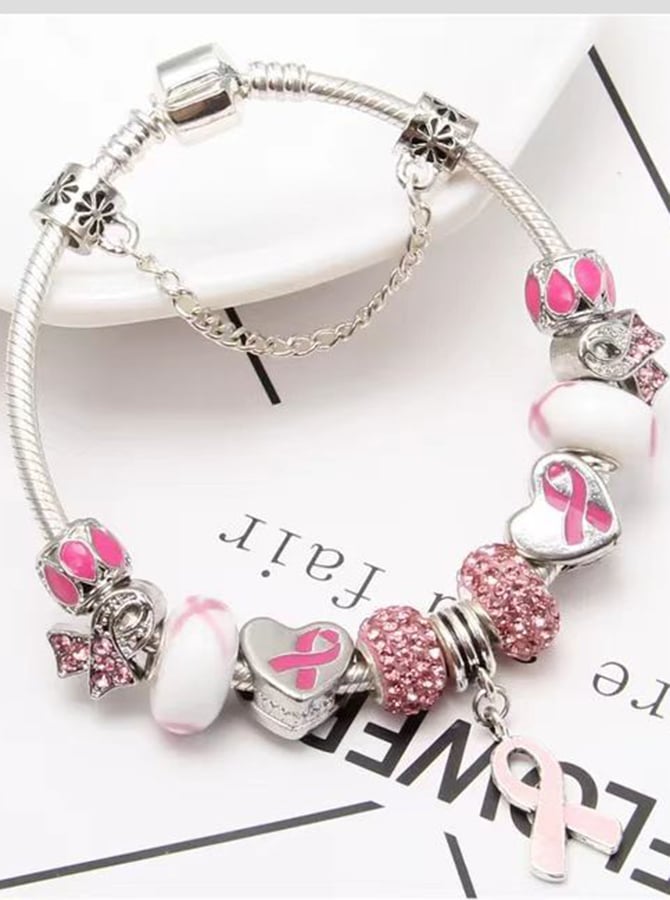 Breast Cancer Red Ribbon Beaded Bracelet