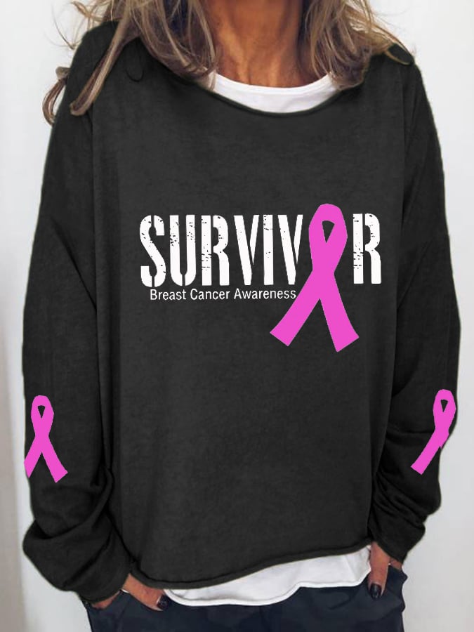 Women's Breast Cancer SURVIVOR ribbon print sweatshirt