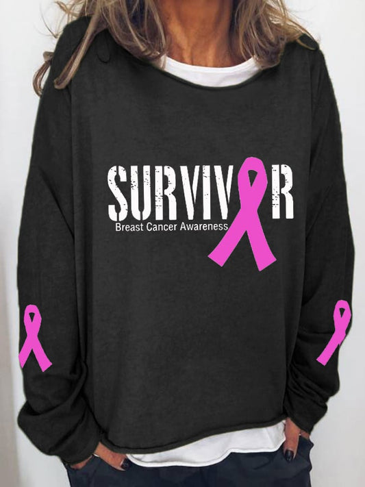 Women's Breast Cancer SURVIVOR ribbon print sweatshirt