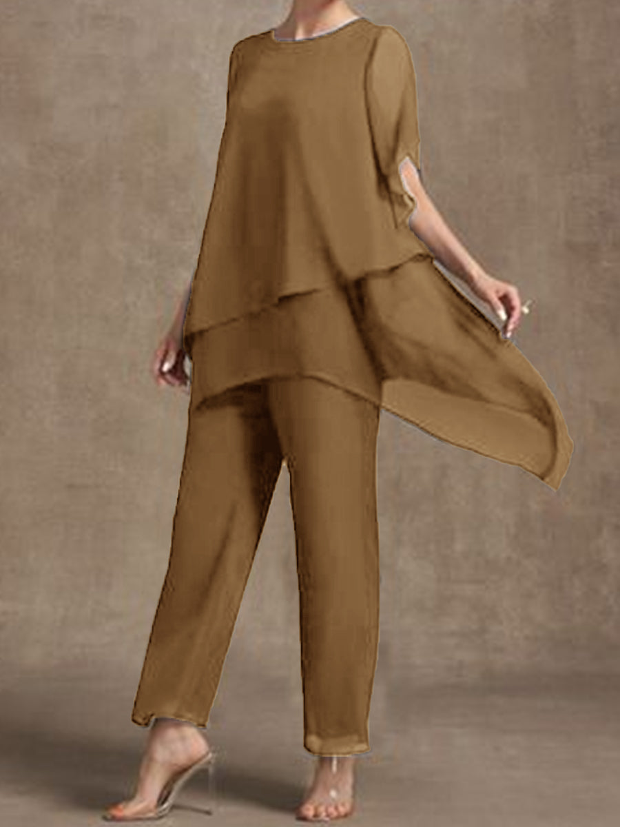 Women Translucent Chiffon Layered Casual Two-piece Set