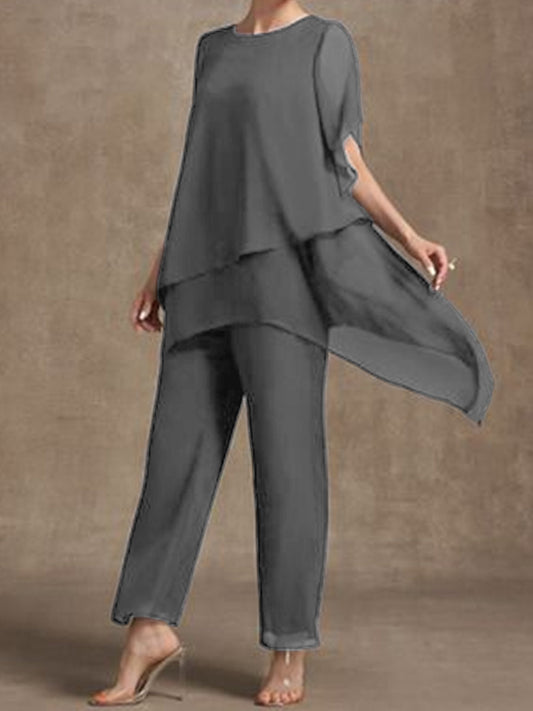 Women Translucent Chiffon Layered Casual Two-piece Set