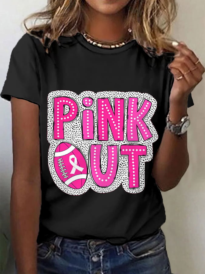 Women's Breast Cancer Football Pink Out Print Breast Cancer Awareness Tee